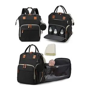 Multifunctional Baby Stroller Bag, Large Capacity Foldable Bed Mom Backpack, Oxford Cloth, Durable, Detachable Coin Purse, Umbrella Pocket, Multifunctional Diaper Bag