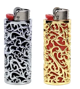Retro Hollow Out Design Metal Lighter Case Cover Holder For BIC Standard Size Lighters Sleeve Type J6