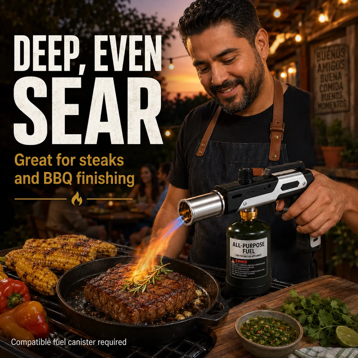 Heavy Duty Multi Functional Butane Torch Gun - Adjustable Flame, Stainless Steel Portable Gas Torch for Caramelizing Kitchen Tasks, BBQ, Camping
