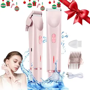 Bikini Trimmer for Women, Electric Shaver and Razor Rechargeable 2-in-1 Bodyand Facial Hair Removal Double Head forPainless Trimming of Pubic Face UnderarmLegs,IPX7 Waterproof, pink