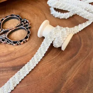 Pearl Trim, White Edge Pearls Ribbon 3/8 inches width (1cm), Beaded lace trim For Wedding decoration