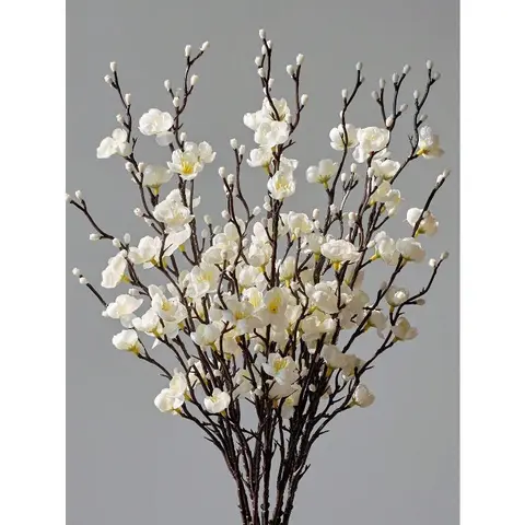 12/24pcs Artificial Flowers White Plum Silk Blossom 21.7'' Fake Wintersweet Long Stem Plastic Faux Flowers for Home Hotel Office Wedding Party Garden Centerpieces All Season Decor(vase not included) hanging cherry eternal party decor Decorative peony