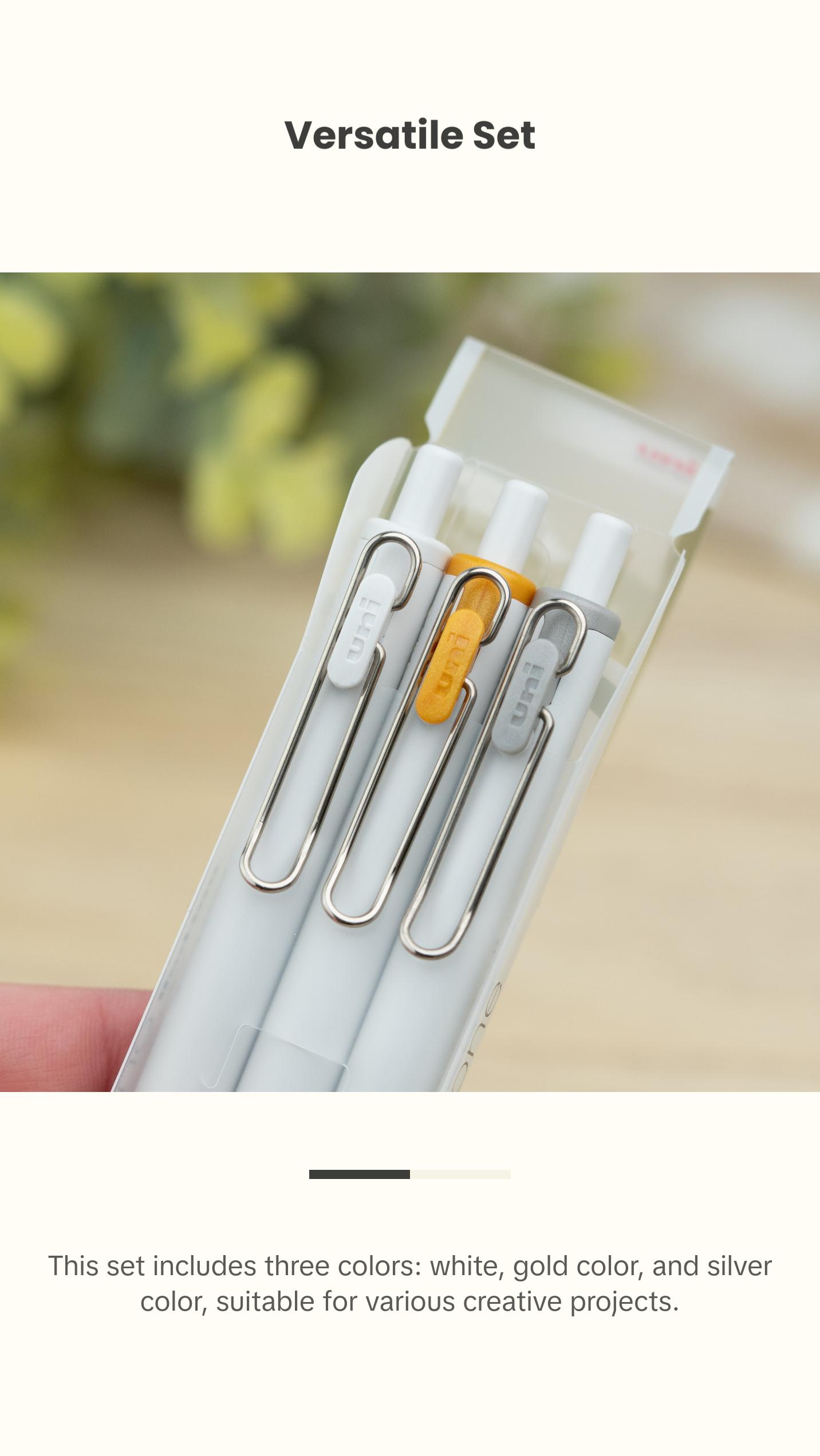 Uni-ball One Gel Pens - White & Metallic 3 Color Set (0.38mm and 0.5mm)