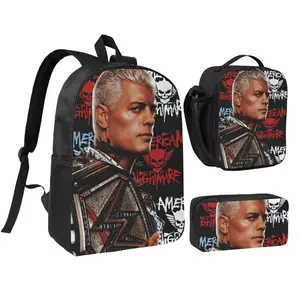 Stylish WWE Print 17Inch Backpack Set wwe merch Graphic Pattern 3pcs Lightweight School Commuter Bag Wwe elite Hiking Daypack with Insulated Lunch Pack for  Back to School Gifts