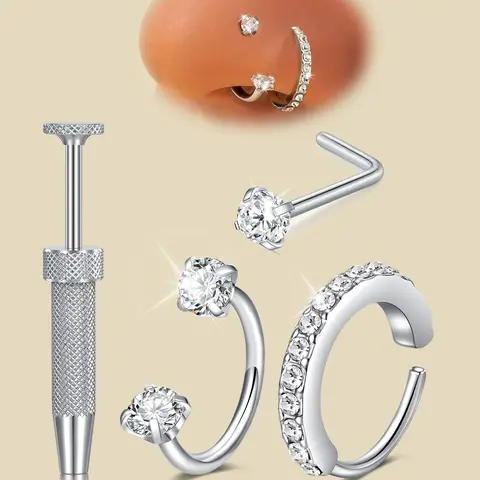18G Horseshoe Nose Ring, Cubic Zirconia Nose Ring, Stainless Steel Heart-Shaped Tragus Cartilage Earrings, Ear Helix Jewelry, Double Gemstone Nose Piercing Jewelry for Women, Spiral Nose Ring, Helix Pierced Ring, Body Jewelry, Body Jewellery