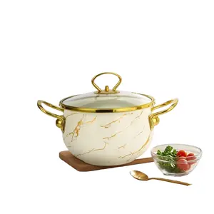 Handmade Enamel Soup Pot, 1 Count Large Capacity Boiling Pot with Lid & Handle, Multifunctional Stockpot for Home Kitchen Restaurant