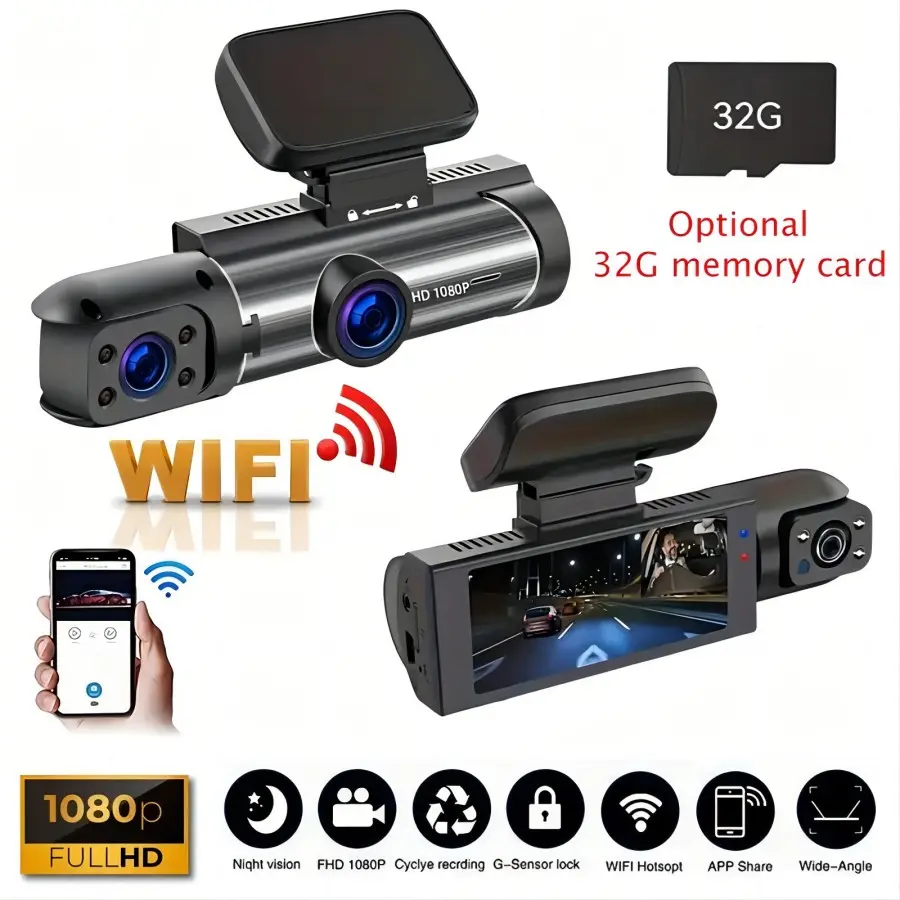 BCUOZ M8 Dash Cam WiFi FHD 1080P Car Camera, Front and Inner Dash Camera for Cars, Mini Dashcams for Cars with Night Vision, WDR, Loop Recording,