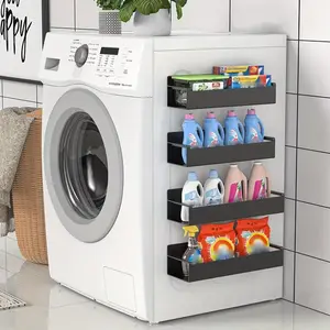 4/2-piece magnetic side storage rack set, suitable for refrigerators and washing machines - easy to install, no drilling required, with a stylish black metal surface. Wall mounted spice storage rack, suitable for placing essential laundry items