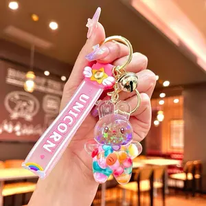 Jelly rabbit Keychain Colorful Cute Charm with Bell liquid-filled keychain