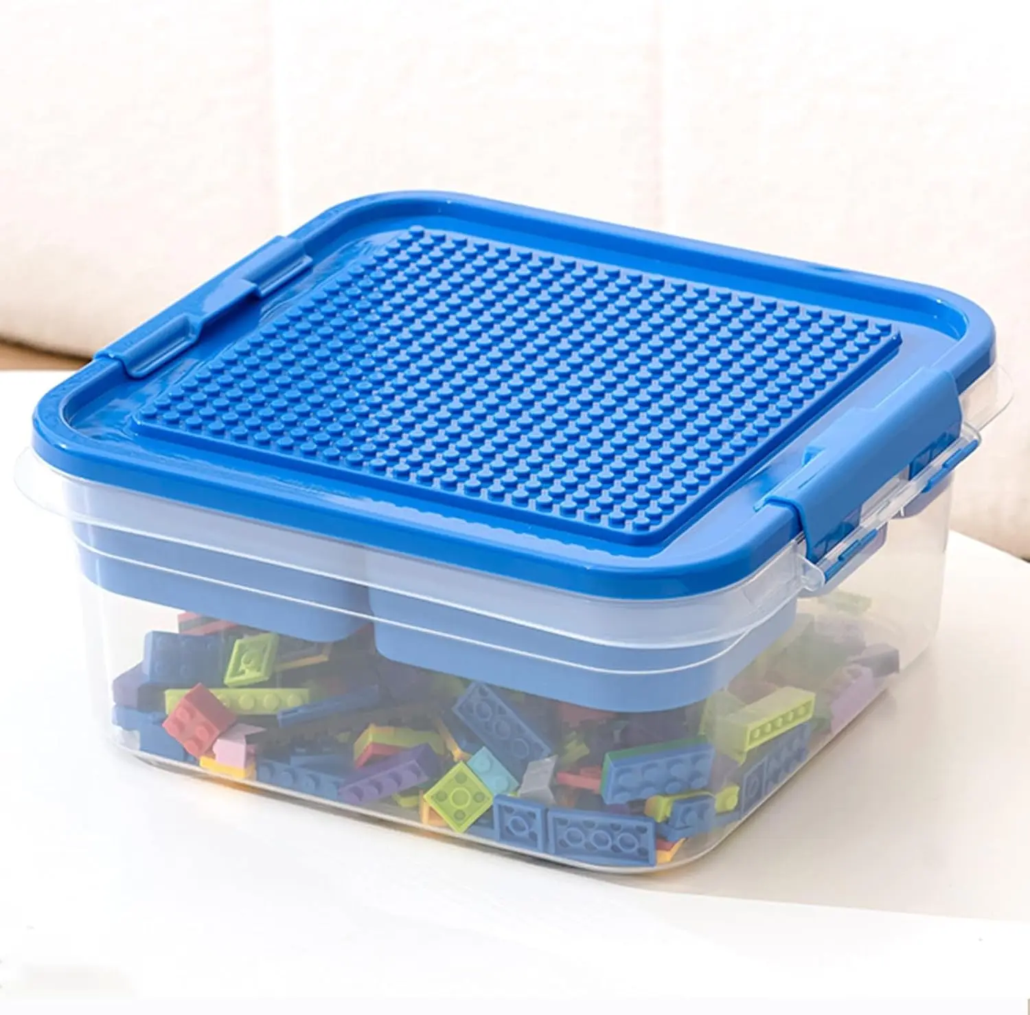 Storage Organizer Bins for Lego, Building Blocks Storage with Building Baseplate Lid, Storage Containers for Building Brick Storage Plastic Stackable Organizer Bin