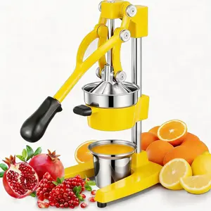 Commercial Heavy Duty Cast Iron Hand Press Manual Orange Citrus  Lime Grapefruit Pomegranate Fruit Juice Squeezer Machine with Stainless Steel Cup Yellow