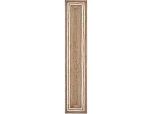 HomeRoots Handcrafted 80-in Natural & Cream Geometric-Bordered Jute Table Runner - Outdoor Furniture Accessory, Adds Unique Touch & Visual Interest to Tropical Settings
