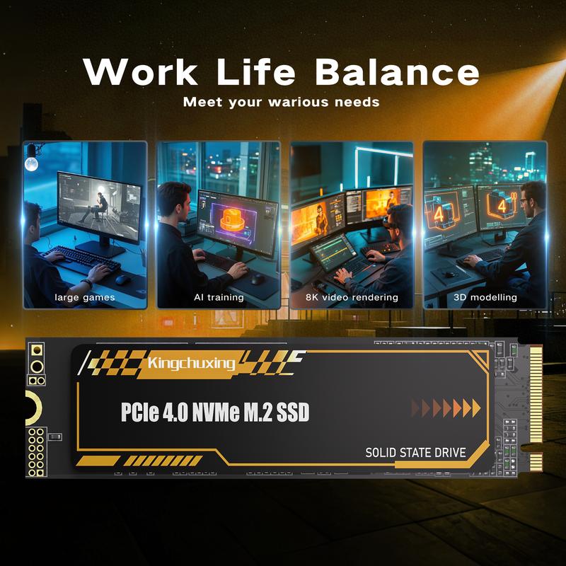 Kingchuxing M.2 2280 NVMe SSD Internal Solid State Drive - PCIe 4.0 Gen 4x4 - Up to 7300 MB/s, SSD with Heatsink, Suitable for PlayStation 5 Enthusiasts, IT Professionals