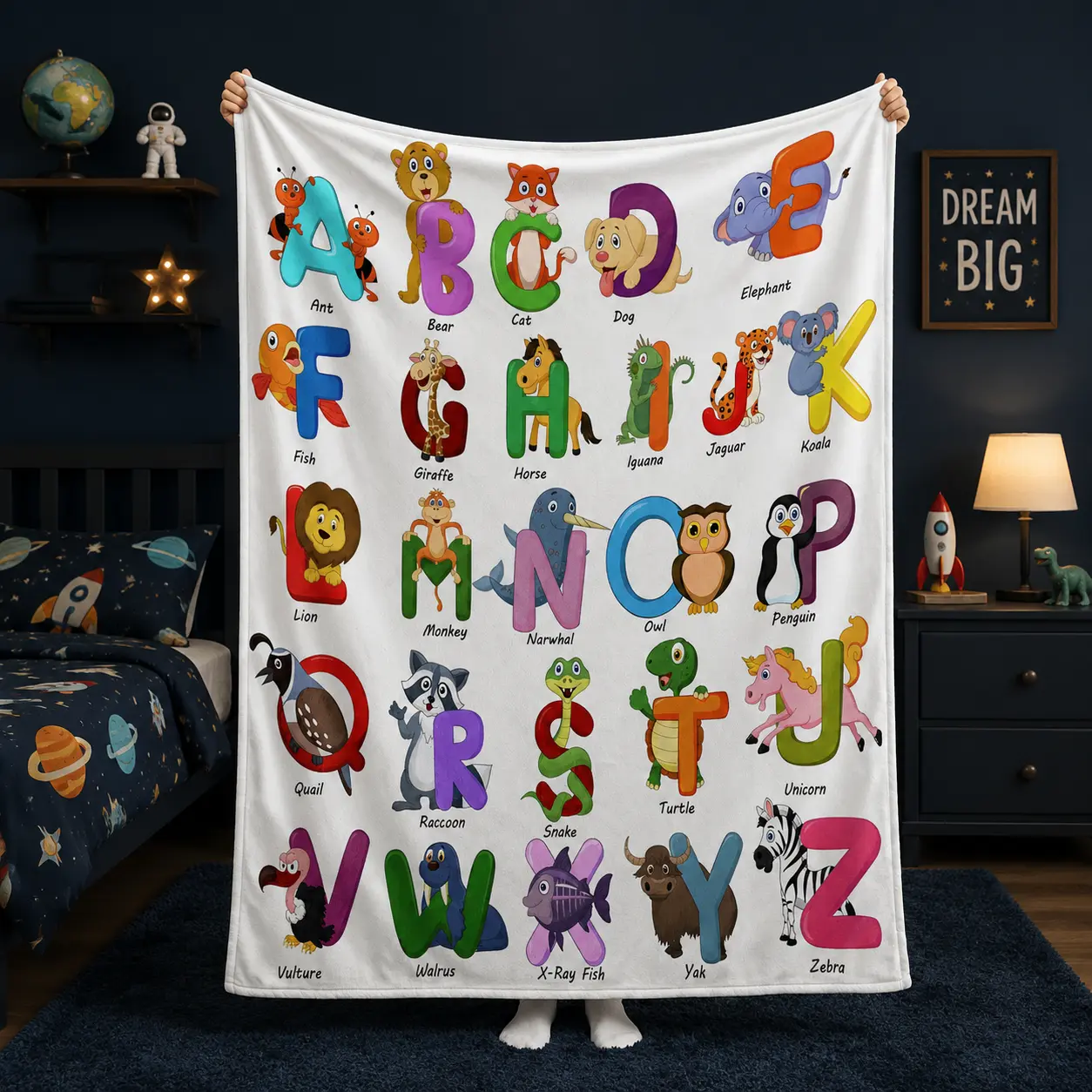 ABC Animal Alphabet Learning Blanket – Ultra Soft Flannel Fleece Throw for Kids | Cute Cartoon Zoo Animals A–Z Educational Blanket | Cozy Bed, Couch & Nursery Decor | Gift for Toddlers & Kids | Fun Learning Home Decor
