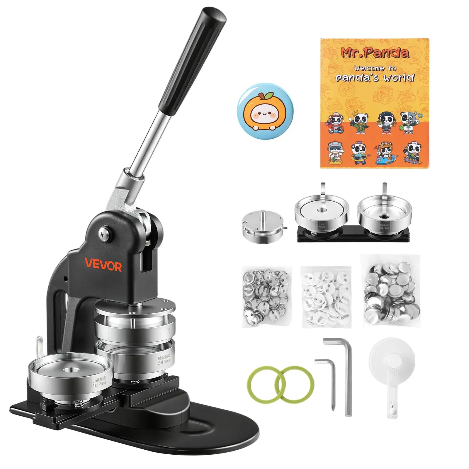 VEVOR 3" (75mm) DIY Badge Maker Machine, Black, with 500pcs Button Parts, Circle Cutter, Magic Book, Hex Wrenches & Ergonomic Handle, for Pins, Fridge Magnets, Badges