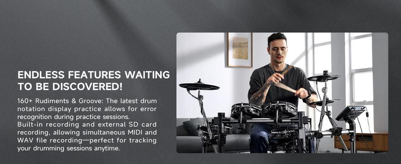 Donner Beat 5-Drum 3-Cymbal Electronic Drum Set with Touch Screen for Pros