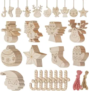 UCECcraft 10Style 80Pcs Christmas Crafts for Kids Unfinished Wooden Christmas Ornaments DIY Wood Slices Craft Supplies for Holiday Hanging Decorations