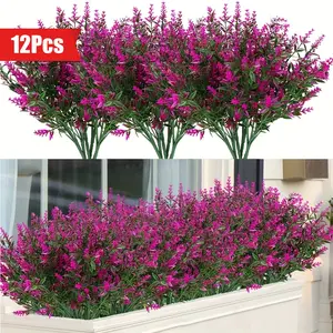 12/24pcs Artificial Flowers Fake Outdoor Plants UV Resistant Lavender Flower Plastic Shrub Indoor Outdoor Hanging Decorations Fruit Ornaments Decorative 12Psc