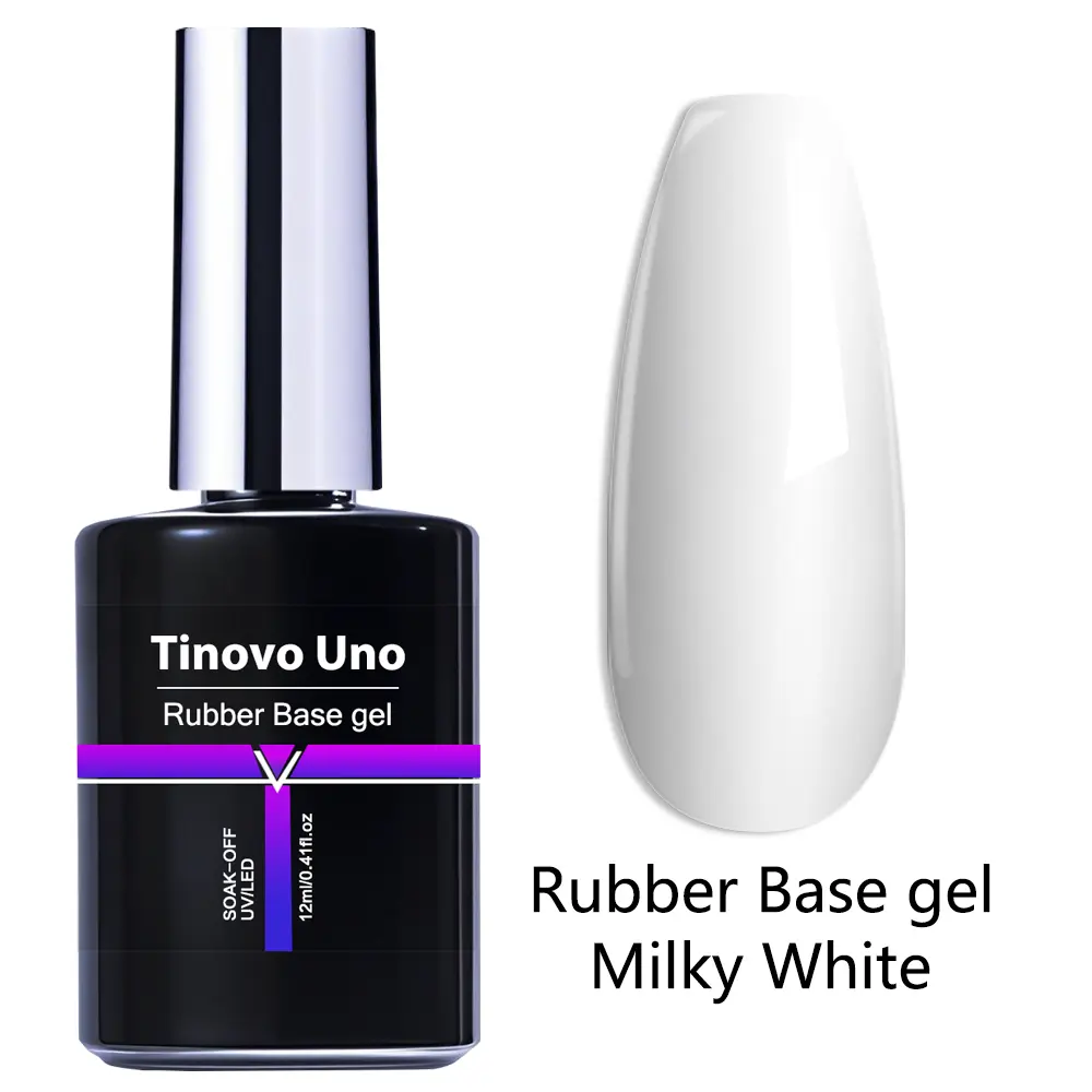 Tinovo Uno Milky White Rubber Base Gel 12ml - 2-in-1 Formula for UV/LED Lights, Alcohol-Free, Translucent Finish, Perfect for Home Manicures, Gel Nails, Nail Gel Art, Sleek Bottle Design, Base Coat Nails, Nail Products