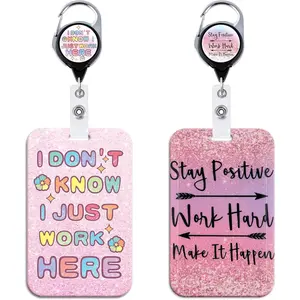 Cute ID Badge Holder with  Retractable Badge Reel Clip Vertical ID Name Key Card Holder for Women Nurse Teacher Preppy School Student