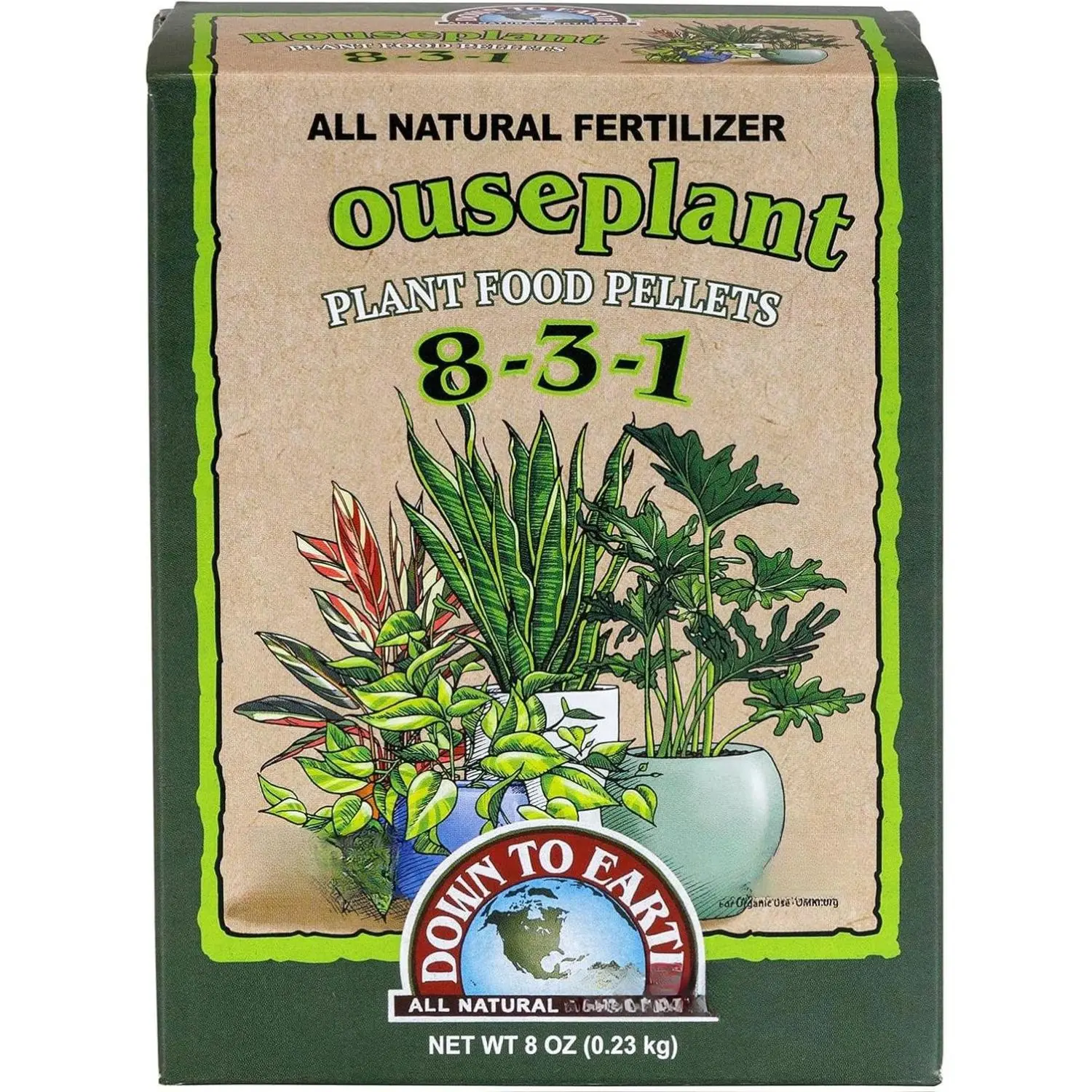 Down to Earth All Natural Houseplant Fertilizer 8-3-1 Indoor Plant Food Pellets, 8 oz Mini Box