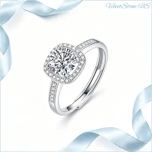 S925 Silver Square Surrounding Ring with Mosang Diamond Fashion New Gift, Adjustable Small Sugar Ring, Birthday Gift