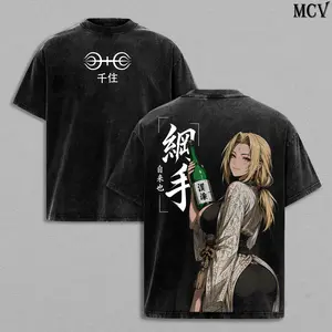 Tsunade Naruto Fifth Hokage Vintage Washed T-Shirt |   Legendary Sannin Anime Graphic Tee |   Slug Princess Streetwear Oversized Shirt
