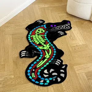 Trendy Crocodile Creative Carpet, Hip Hop Fashion Soft Plush Abstract Geometric Pattern Rug, Luxury Living Room Decor, Modern Bedroom Mat