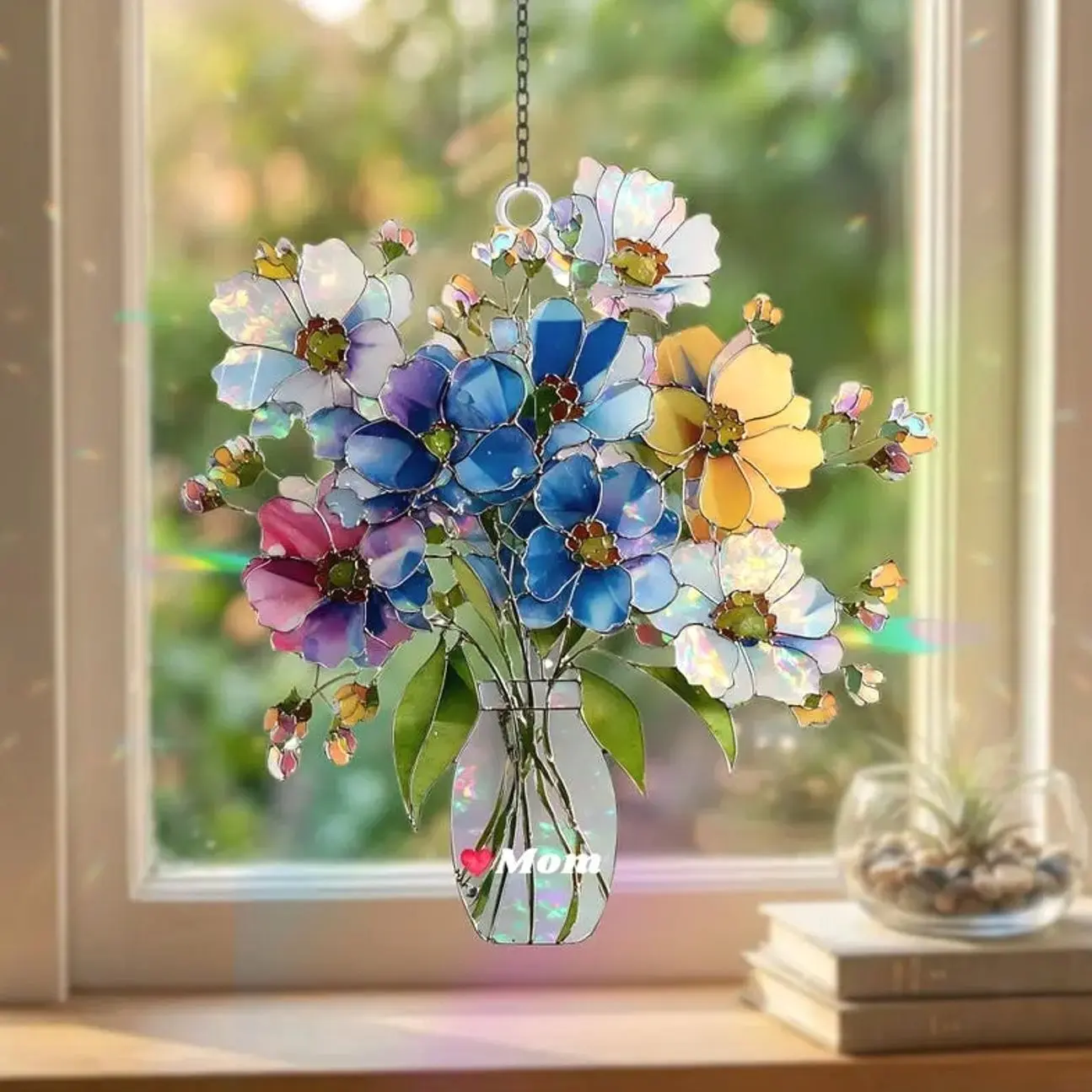 Floral Suncatcher Gift for Mom, Acrylic Window Hanging, Botanical Sun Catcher, Flower Window Decor, Nature Inspired Gift