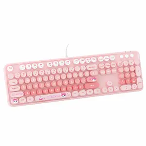 MOFII Cute Cartoon Design Wired Keyboard, Retro Keyboard with Round Keycaps, 104 Keys Quiet Light Up Keyboard for Windows Notebook PC