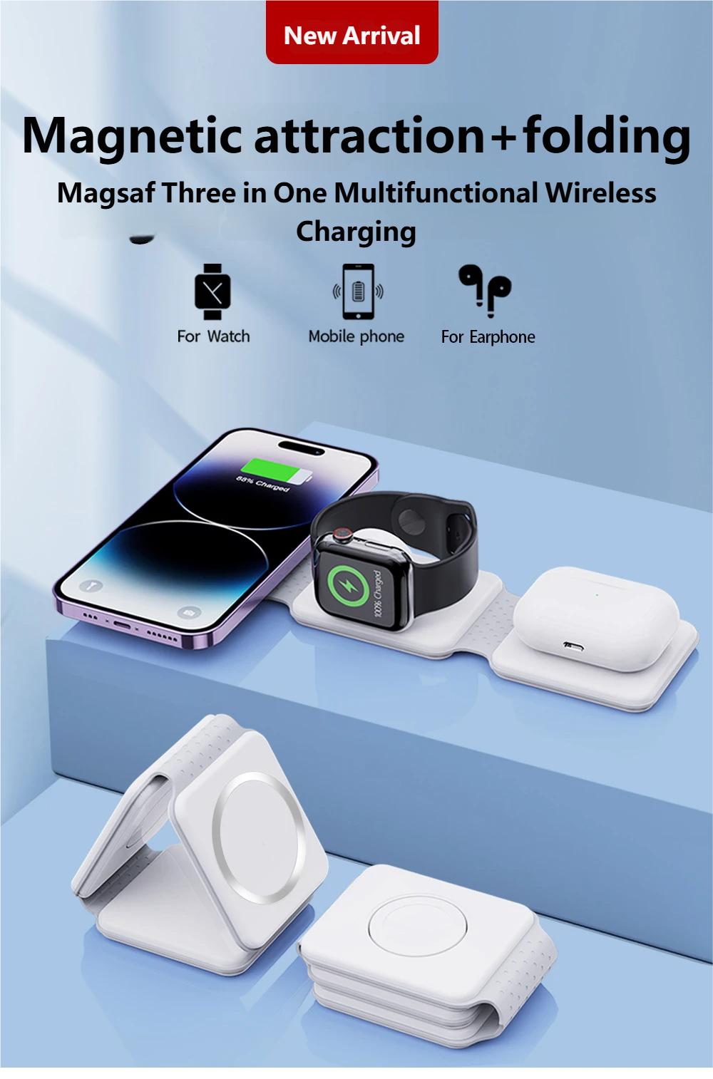 Charging Station for Apple Multiple Devices - 3 in 1 Foldable Magnetic Wireless Charger Dock - Travel Charging Pad for iPhone 16 15 14 13 12 Pro Max Plus Watch & Airpods Charging Station for Apple Multiple Devices - 3 in 1 Foldable Magnetic Wireless Charger Dock - Travel Charging Pad for iPhone 16 15 14 13 12 Pro Max Plus Watch & Airpods