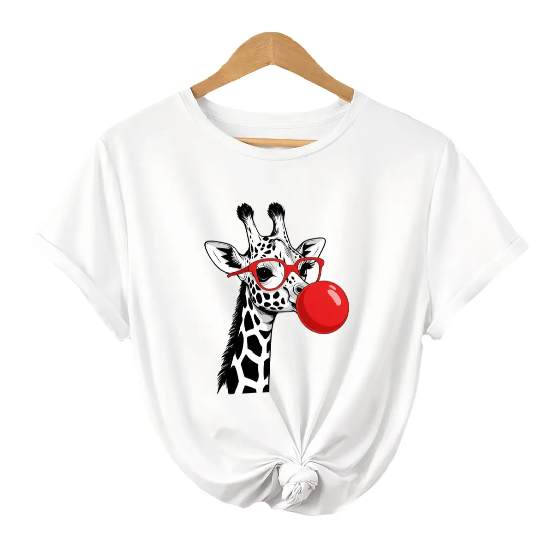 Spring Summer Giraffe Print T-Shirt, Casual Comfortable Tee, Breathable Fashion Top, Perfect for Daily Wear, Trendy Graphic Women's Shirt