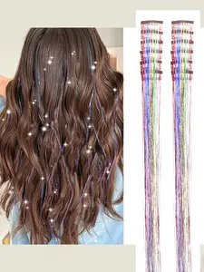 Hair Tinsel Pack of 12 Pcs, Colorful Glitter Hair Accessories, 20 Inch Clip-In Synthetic Hair Piece Hair Tinsel Extensions, Fairy Hair Accessories, Party Kit for Women & Girls, Synthetic Clip Hairpiece