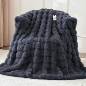 NuzzleLoom-Heated Blanket Throw, Fast Heating Electric Blanket Ultra-Soft Faux Rabbit Fur with 5 Heat Levels & 5H Auto Shut-Off, Overheat Protection, Machine Washable