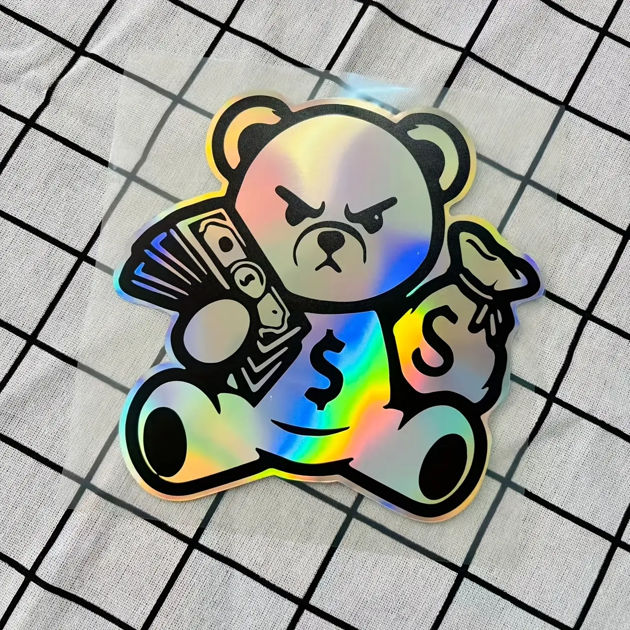 1 piece, laser effect violent bear motorcycle sticker, Car stickers, Automotive Decals, waterproof self-adhesive, for covering body scratches and personalized car bumper/fuel tank, car viny