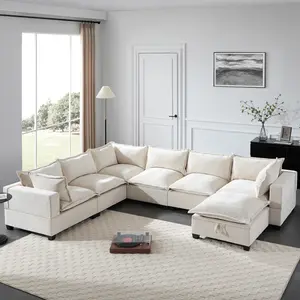 117.5'' Modular Sectional Sofa with Movable Storage Ottoman, 7 Seat U Shaped Couch, Wide Seat & Free Combination, Oversized Chenille Sofa for Living Room & Apartment, 2 Colors