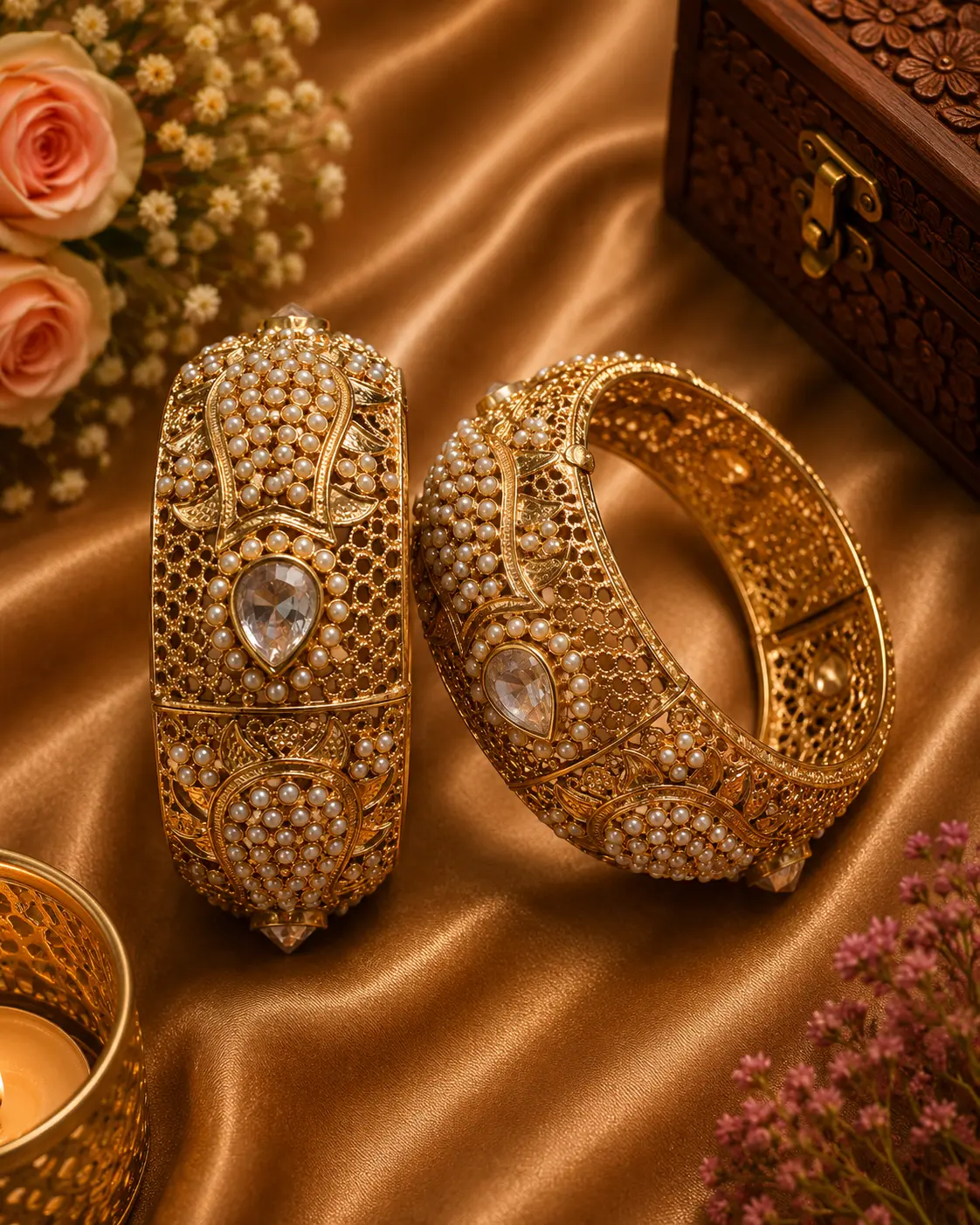 Luxury Indian Designer rosegold finish  Bangles | Bridal Partywear CZ Bangles | Desi Jewelry openable size 2.6 - 2.10