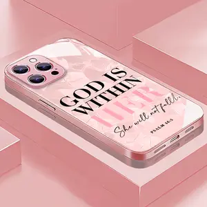 New Apple Series Metallic Paint Glass Phone Case for iPhone 17/16/16Plus/16Pro/16ProMax/15/15Plus/15Pro/15ProMax/14/14Plus/14Pro/14ProMax/13/13Pro/13ProMax/12/12Pro/12ProMax/12mini/11/11ProMax Simple Creative High Quality GOD IS WITHIN HER