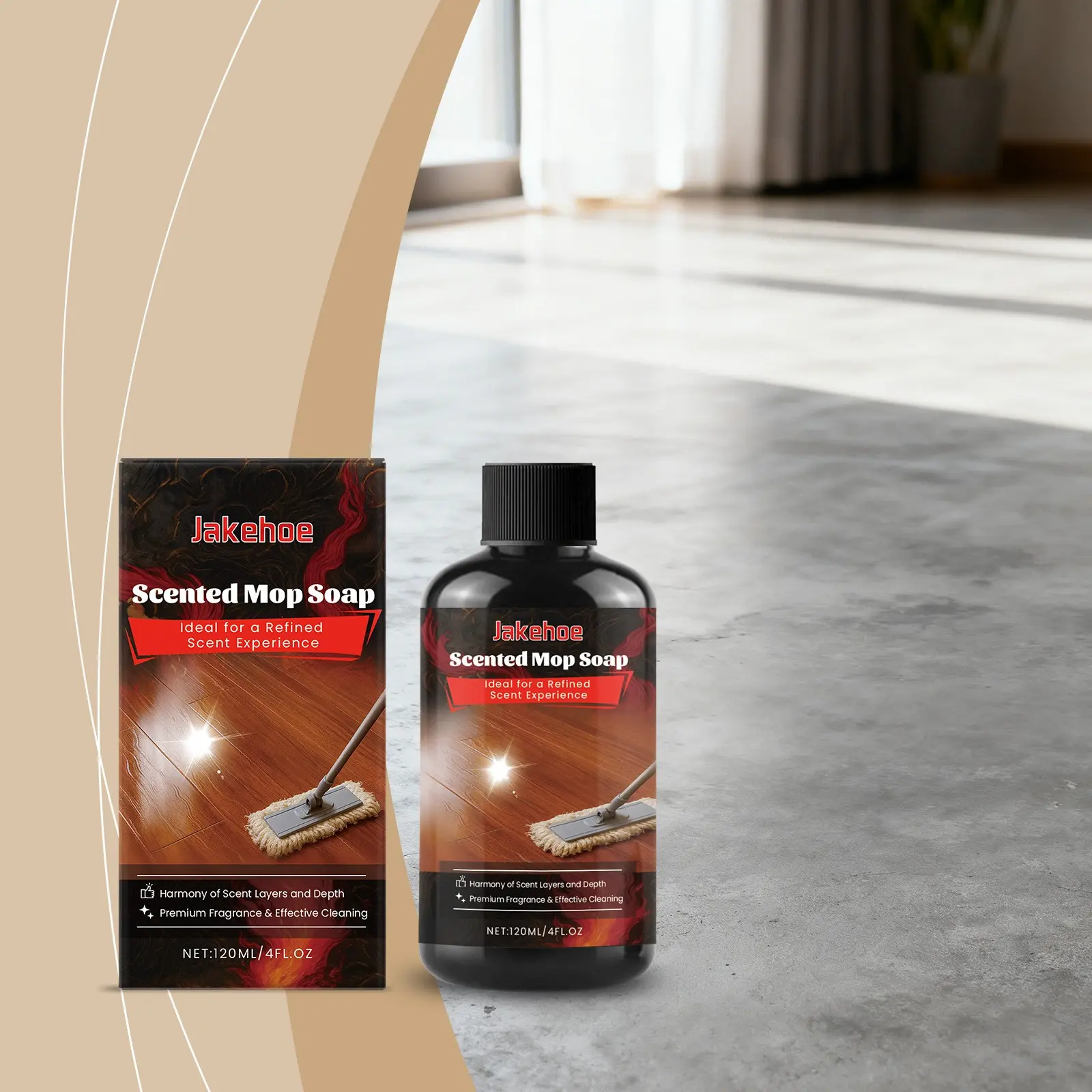Jakehoe Aromatic Mop Cleaning Liquid for Multi-Material Floors, Stain Removal and Shine for Hardwood and Ceramic Tile Cleaning, Scented Mop Soap