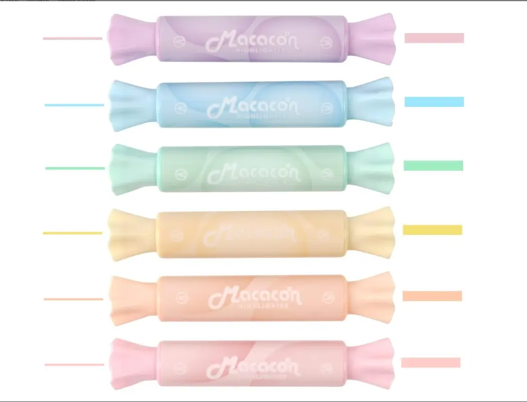 Candy Shape Highlighters, Assorted colors, Chisel Tip, Water Based, Quick Dry& Write Smoothly 6 Macaron Colors (CANDY HIGHLIGHTER)