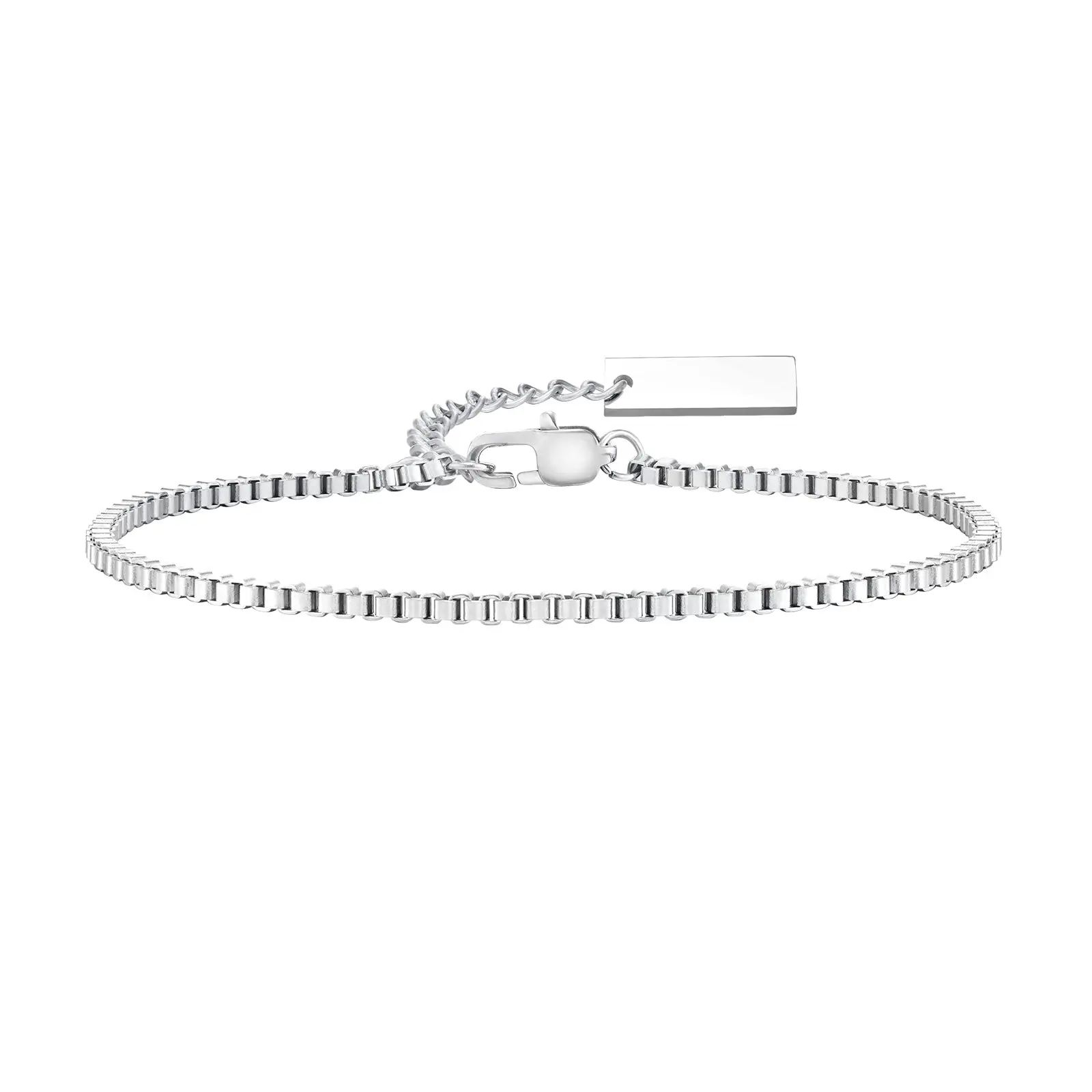 Slim Mini Hang Tag Bracelet, Box Chain, 2mm