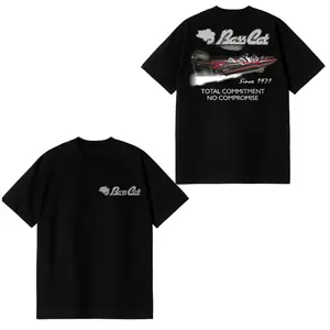 [Graphic Tee] 100% Cotton - Bass Cat Boats Graphic T-Shirt, Performance Speed Boat Design with Total Commitment Slogan, Fishing Lifestyle Tee for Anglers and Boating Enthusiasts, Shirt for men