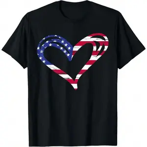 USA Flag Heart American Patriotic Armed Forces Memorial Day T-Shirt Small zjr06