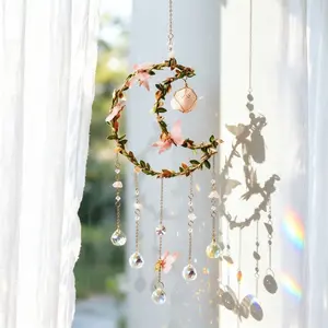 Handmade Hemp Rope Wrapped Star Moon Leaf Butterfly Sun Catcher, Crystal Ball Rainbow Maker, Wall Hanging Ornament, Home Decor, Wall Decoration, Room Garden Decor, Holiday Birthday Gift Idea