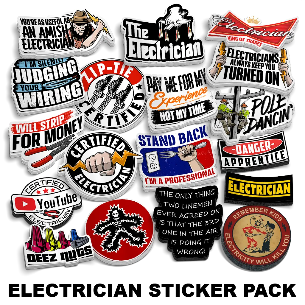 Electrician Sticker Pack - Heavy Duty Water and UV Resistant 6mil Vinyl
