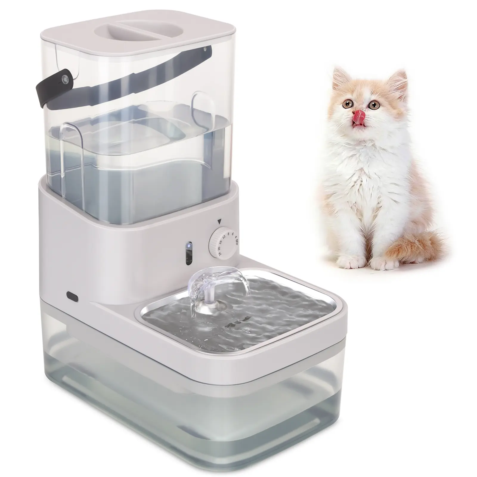 GOYJOY Filterless Cat Water Fountain, 3L/102oz Clean & Dirty Water Separation Pet Water Dispenser for Indoor Cats, Automatic Self-Refill Cat Fountain, Ultra Quiet, Rechargeable Cordless, Stainless Steel Bowl