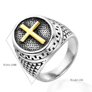 Hip-hop stainless steel ring with cross design, men's ring, punk gothic style jewelry, non-fading, hypoallergenic, wear-resistant and durable men's ring