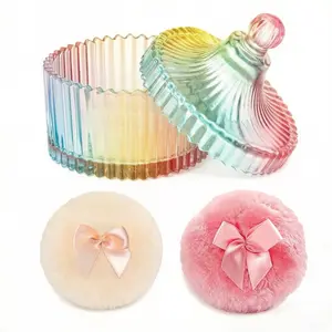 2 Pack Large Body Powder Puff with Storage Case Crystal Shell Soft Reusable Velvet Face Body Wet Dry Use Glitter Party Gift Set Classic Colorful Design
