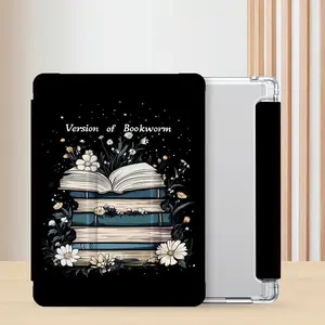 Book & Flower Pattern Tablet Case, Auto Sleep/Wake-Up Tablet Protective Cover, Tablet Protector for iPad 7/8/9th, iPad Air3rd, Samsung / Huawei / Lenovo Tab / Xiaomi