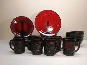 Cristal D'Arques Durand Luminarc Ruby Red Dinner Set (24piece) Plates Bowls Mugs